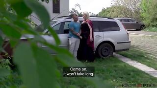 Hot unexpected sex with a blonde cougar in the car