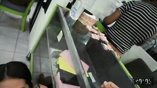 Public laundry with a nasty girl who likes to show her boobs