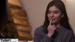 Gorgeous babes Talia and Stefany enjoy intense anal threesome sex