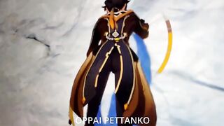 Cosplayer Xiao gets caught by Zhongli for masturbating in a compromising pose