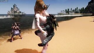 A goblin is fucking the hot goddess on the beautiful beach