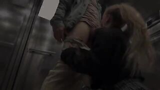 A hot Russian girl got stuck in the elevator and showed her body