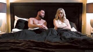 A night of passion with a blondie on the bed