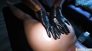 A cute girl has a massage, and then she plays with a strong dick