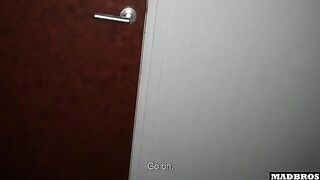 She invited us to the toilet again, she wanted more. Another steamy encounter in a risky spot!