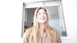 Blonde slut sucks cock under desk and takes massive facial