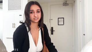 A busty coworker gets wild with a fellow on a business trip without using a condom