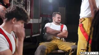 These guys can put out any fire. A group sex session in clothes