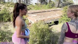 Two girls went to the woods with their boy for a good time
