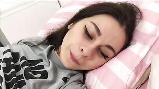 The girl caresses her boyfriend’s cock with the whole mouth