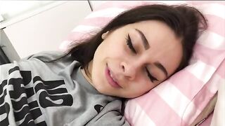The girl caresses her boyfriend’s cock with the whole mouth