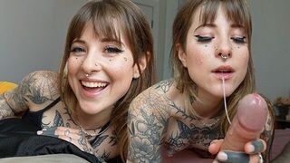Hot tattooed girl gives the best deepthroat blowjob ever