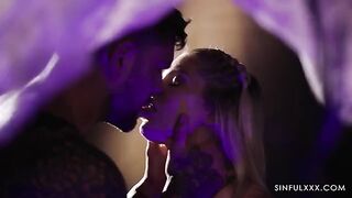 A guy is getting turned on while watching his GF get fucked