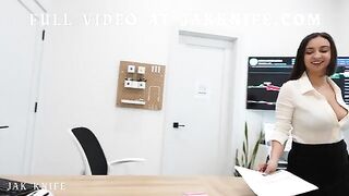 A surprise awaited the office secretary, showcasing Hailey Rose’s bouncing assets