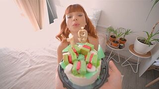 The red-haired step-sister got a sexy new birthday gift