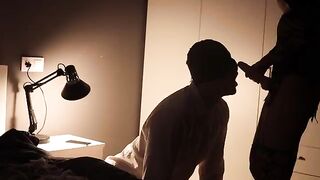 Femdom with a strapon that trains the guy to cum without hands