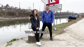 Public sex with a cute girl, Mini Julia, in a risky spot