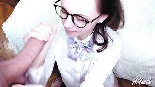 A beautiful Russian girl with glasses gets a huge facial - HiYouth