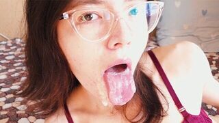The guy checked the strength of sperm after a sloppy blowjob