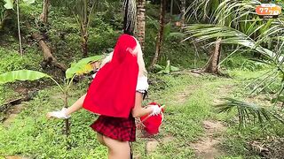 A little girl in a red cloak knows what to do with strangers