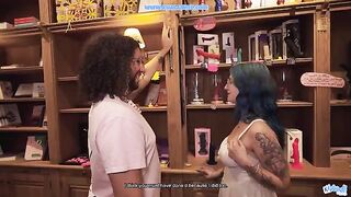 The girl works in a sex shop and satisfies her client