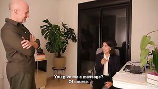 The employee's tongue is useful for her boss in this steamy scene