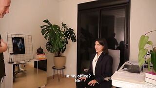 The employee's tongue is useful for her boss in this steamy scene