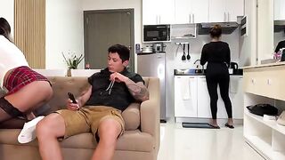 A naughty girl was fucked by her stepfather on the couch