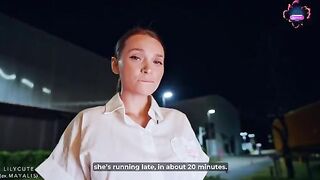 The cute waitress got a wet pussy and received a cumshot