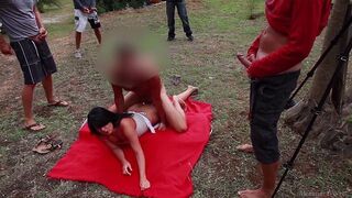 Bunch of wet pussies gets fucked on the beach and receives a lot of sperm