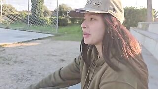 A cute girl tried to find mushrooms, but she found a guy’s dick instead