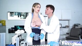 Submissive blonde in doggystyle position for rough sex