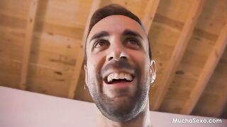 A blonde with natural tits has an intimate haircut on the floor