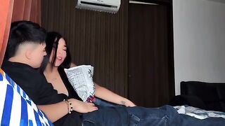 A woman was passionately fucked by an ass-fucking man in doggy style