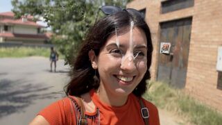 A slutty girl agreed to get a huge cumshot on her face