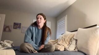 The girl is humping a pillow and her panties are quite wet