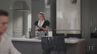 The cute girl has a rough sex with her boss at home