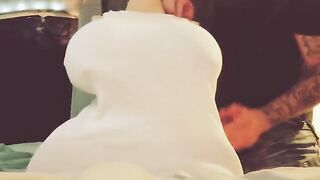 The guy moans and talks dirty while jerking off, reaching a massive climax