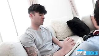 A brunette woman makes a stunning blowjob from the first view