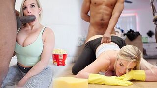 The stepmom gets her pussy torn by a huge black cock all day long