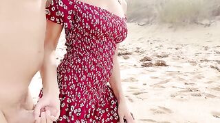 A hot MILF is fucking hard on the nude beach in HD