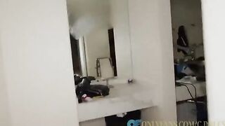 Two Asian girls share the same big cock in an intense threesome