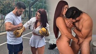 A girl is having a hard workout with her personal trainer, showing her athletic body