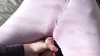 I rub my wet pussy with my thumb and he cum on my panties