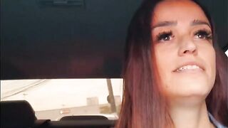 The road is empty, the car is full of moans, a daring public encounter