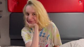 A girl gets wet between her legs, thinking about a cock in POV style