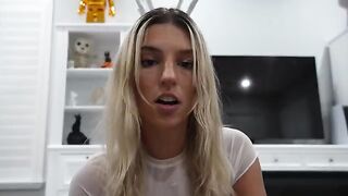 Blonde in bunny ears, she got a lot of sperm on her face