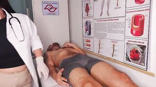 A girl is having an oral exam, and the doctor gets excited in front of her