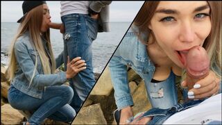 A hot blonde girl with a skillful tongue, Veronika Charm, in outdoor action