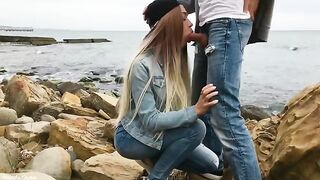 A hot blonde girl with a skillful tongue, Veronika Charm, in outdoor action